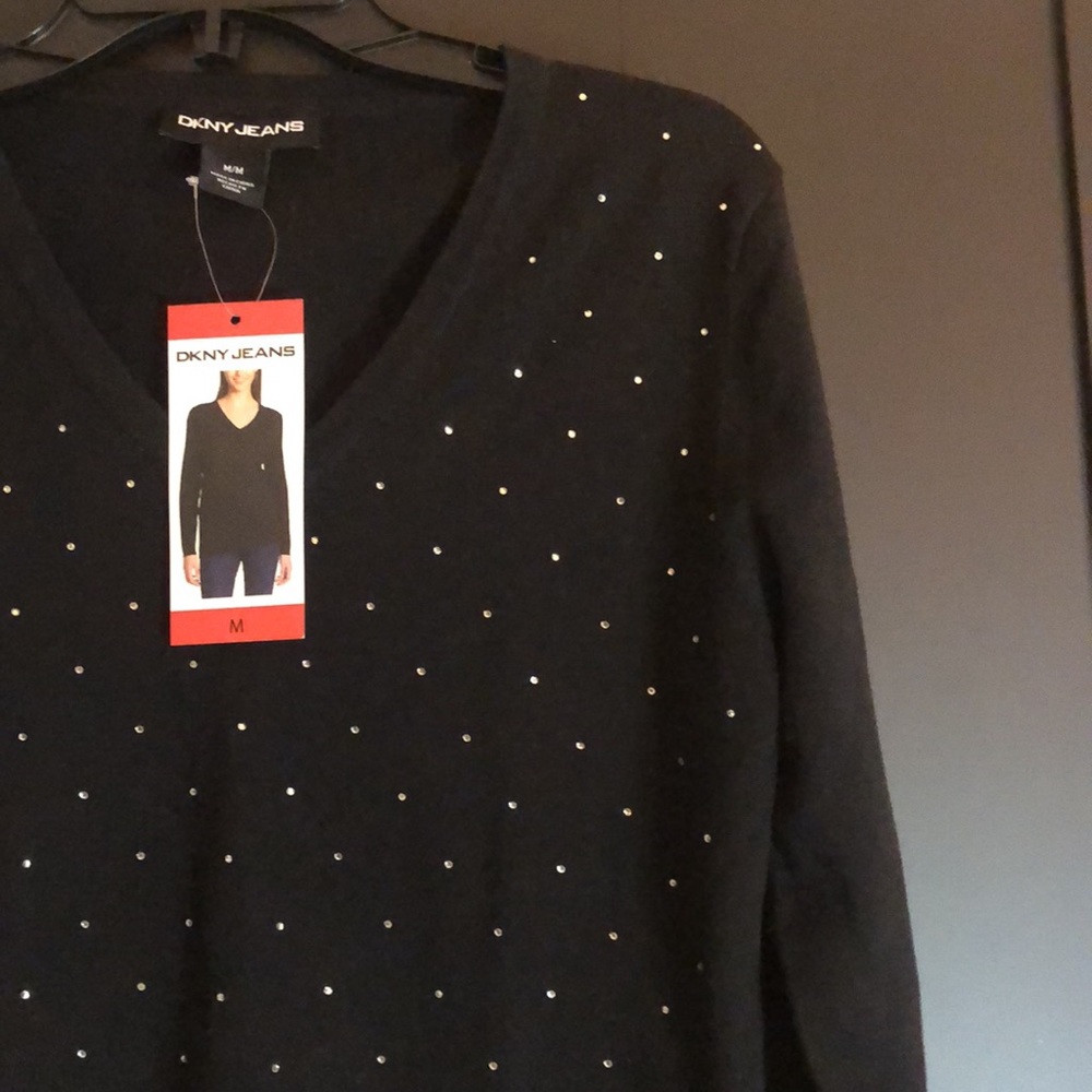 💎 NWT!! DKNY rhinestone polkadot v neck sweater - Picture 6 of 16
